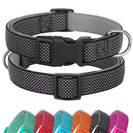 Didog Soft Padded Dog Collar with Quick Released Buckle, Reflective Dog Collar for Medium Dogs, Adjustable Nylon Pet Collar for Daily Walk, Black, M