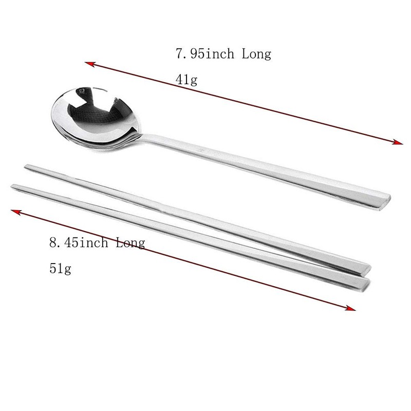 YAPULLYA Polished Stainless Steel Spoons and Chopsticks Set, Korean Chopsticks