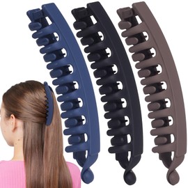 DC,CLISENCE 3 Pcs Large Banana Hair Clips, Vintage Claw Clip for Women, Non-Slip Double Grip Comb for Thick Thin Curly Hairstyles (Black, Dark Coffee, Dark Blue)