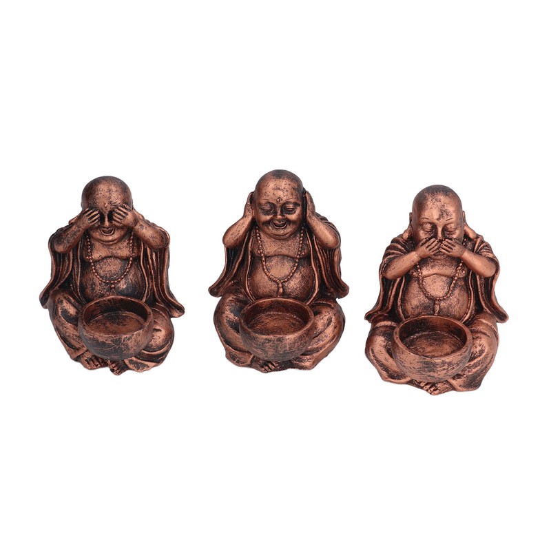 3PCS Buddha Statue Candle Holder Stand Resin Buddha Candlestick Ornament