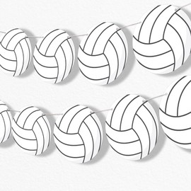 Big Dot of Happiness Volleyball Garland Banner, Sports Birthday Party or Baby Shower Decorations Banner, 30 Feet of Cord, 15 Double-Sided White Volleyballs