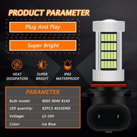 GLOFE High Power 92smd LED Bulbs 8000K Ice Blue 9005 9006 9145 9140 H10 Super Bright Fog Light or Daytime Running Driving Lights (DRL Lamps) Replacement for Cars,Trucks, SUVs, Vans