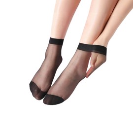 QING HONG 10 pairs of sheer socks15 Denier Ankle Socks (Black10 pairs)