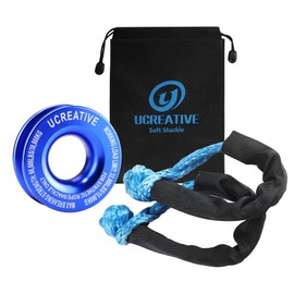 Ucreative Blue Recovery Ring and 2PCS Blue Soft Shackle (1/2 Inch x 22 Inch) kit for Synthetic Winch Rope for ATV UTV SUV Truck Off-Road Vehicle Recovery