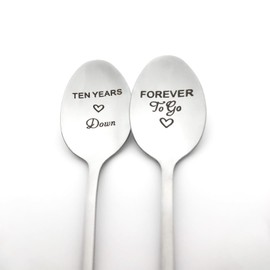 10th Anniversary Spoon Gifts for Couple Ten Years Down Forever to Go Spoon Gifts for Him Her Girlfriend Boyfriend 10 Year Wedding Anniversary Present for Husband Wife