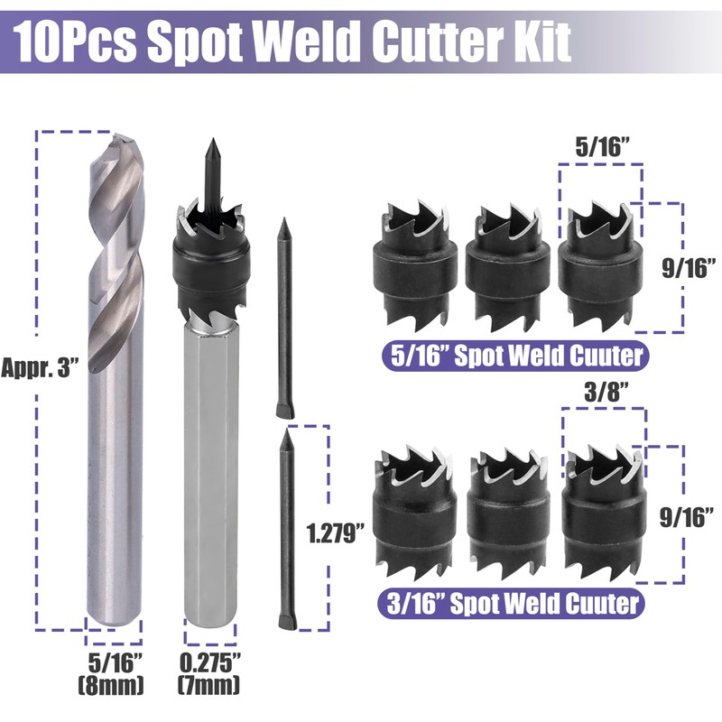 Yakamoz Spot Weld Cutter Kit - 10Pcs Double Sided Spot