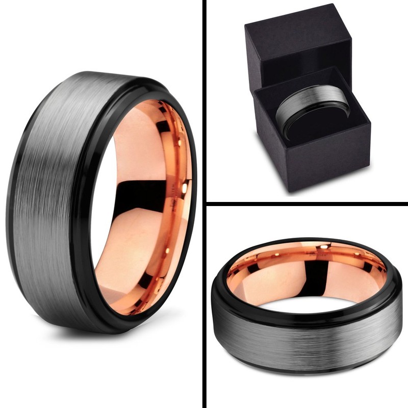 Midnight Rose Collection Tungsten Wedding Band Ring 8mm for Men