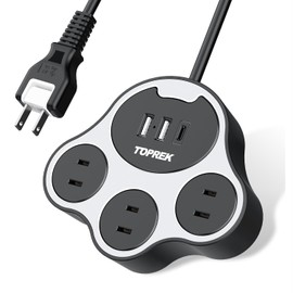 TOPREK Cat Paw Shaped Power Strip, Black & White, USB Outlet, Extension Cord, 3 x 1.5 M, 3 x USB-C (USB-C 20W, PD3.0, Rapid Charging), 1500W/12A, 180° Swing Plug, Lightning Surge Guard, Office, Home,