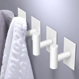 VAEHOLD 4PACK Adhesive Hooks, Heavy Duty Wall Towel Hooks Stainless Steel Door Hooks for Hanging Coat, Hat, Towel, Robe, Key, Clothes, Closet Hook Wall Mount for Kitchen, Bathroom - White