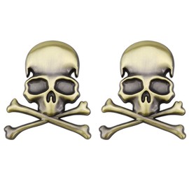 Pack of 2 3D Skull Zinc Alloy Metal Car Sticker Skull Emblem Badge Car Styling Sticker Accessories for Car Motorcycle (Brozen)