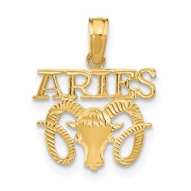 10K Solid Yellow Gold Aries Zodiac Necklace Ram Horoscope Pendant March April Birthday Charm Astrology Jewelry (Ram) Only