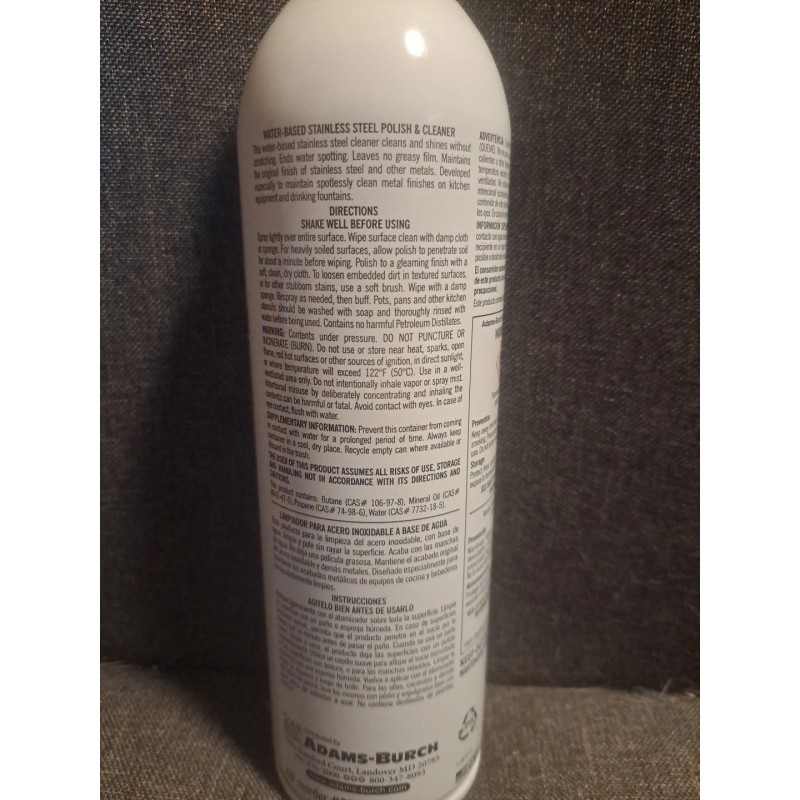 Adams-burch Stainless Steel Cleaner & Polish 17.oz - restaurant grade
