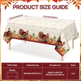 Thanksgiving Tablecloth for Rectangle Tables 60x84 Inch, Thanksgiving Turkey Table Cloth Party Supplies, Fall Farmhouse Pumpkin Table Decor for Autumn Thanksgiving Harvest Picnic Party Decorations