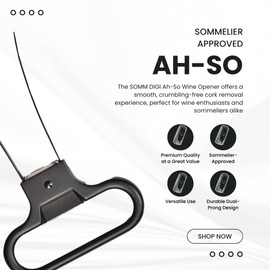 SOMM DIGI Sommelier Approved Ah-So Wine Opener with Corkscrew - Two-Prong Cork Puller Wine Bottle Opener - Crumb-Free Cork Removal