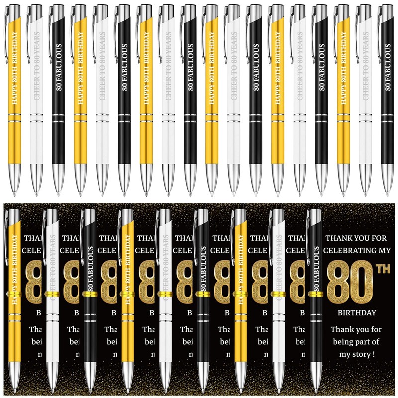Shknldzsm 24 Set 80th Birthday Party Favors Pens with Thank
