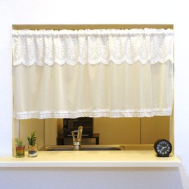 Noren Kobo 96265 Cafe Curtain Lace, Ruffle, For Small Windows, Simple, Kitchen, Sanitary, For Bay Windows, Ribbon, Width 47.2 x Length 17.7 inches (45 cm), Bright Ruffles