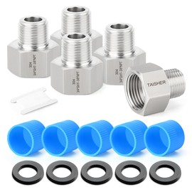 TAISHER 5PCS 304 Stainless Steel Garden Hose Adapter, 3/4" GHT Female x 3/8" NPT Male Garden Hose Connector With Washers