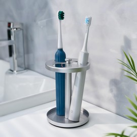 Electric Toothbrush Holder Stand for Bathroom: Stainless Steel Ventilated Organizer with Slots for Electric Toothbrushes & Razors, Silver