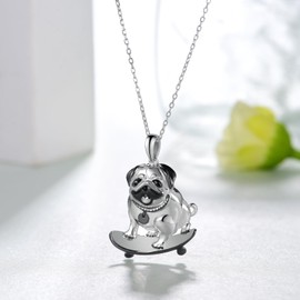 Fuguangju Pug Gifts Pug Necklace 925 Sterling Silver Cute Pug Pendant Necklace Pug Gifts for Women Men Pug Lovers