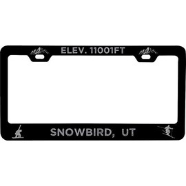 R and R Imports Snowbird Utah Etched Metal License Plate Frame Black