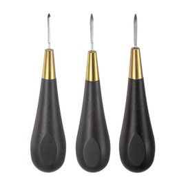 HARFINGTON Handwork Sewing Awl Set 3-5mm Rhombus Curved Taper Stitch Leather Punch Hole Kit Tool with Wooden Handle Scratch for Leather Craft Drilling Stitching Repair and DIY Handmade, Black
