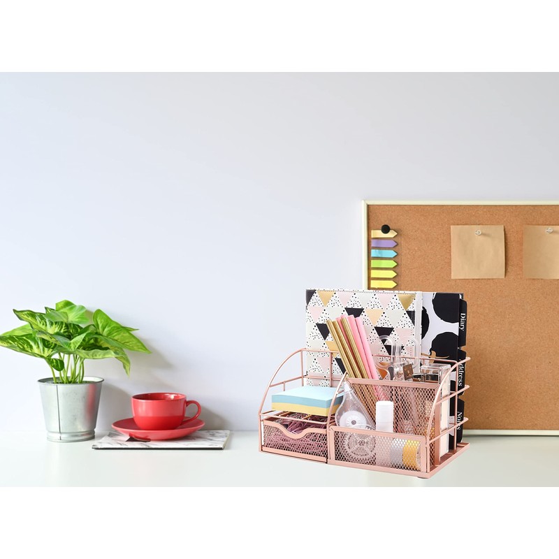 EXERZ Table Organiser/Desk Organiser/Desk Tidy/Pen Holder/Multifunctional Organiser (Rose Gold)