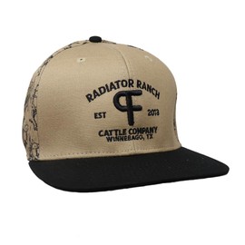 Rodeo Time Dale Brisby Radiator Ranch PF Brand Adjustable Snapback Hat for Men and Women, Breathable Baseball Cap Mesh Snap Back Cap, Cool Western Trucker Hat, One Size Fits Most, Tan/Black