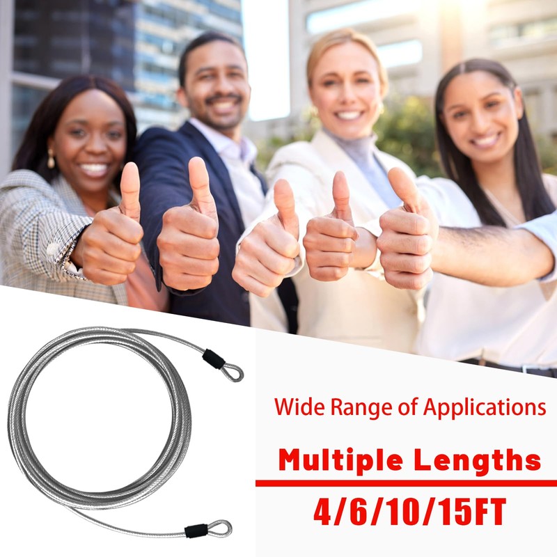 VIVBOO 3mm Stainless Steel Security Cable 4/6/10/15FT Luggage Lock Safety