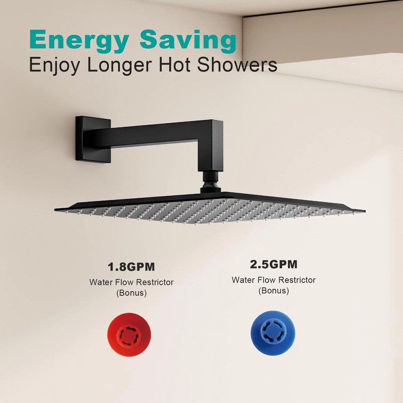 AULEEND Square Shower head, High Flow Stainless Steel Square Rainfall