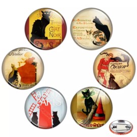 Vintage Cat Ad Poster 1.25" Pinback Button BADGE SET Novelty Pins Gift 32 mm
