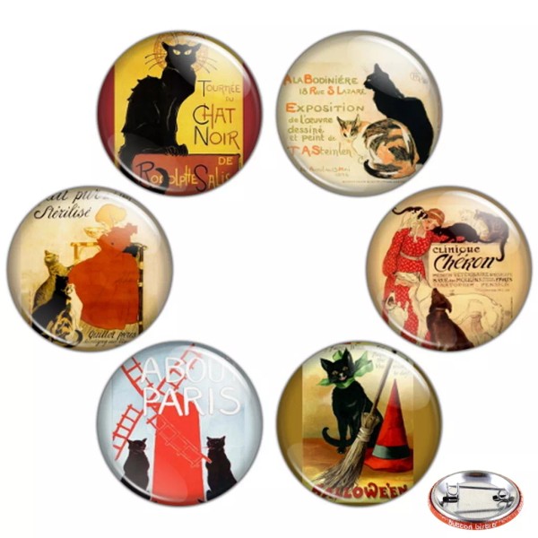 Vintage Cat Ad Poster 1.25" Pinback Button BADGE SET Novelty