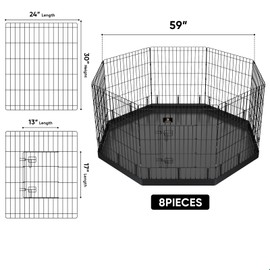 PJYuCien Dog Playpen - Metal Foldable Dog Exercise Pen, Pet Fence Puppy Crate Kennel Indoor Outdoor with 8 Panels 30”H & Bottom Pad for Small Medium Pets