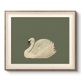 VIYYIEA Framed Wall Art for Living Room, Swan Canvas Prints, Green Home Decor, Animals Painting Picture, Bathroom Wall Decor Gifts for Friends or Family -【Swan Green】-(12L x 10W)
