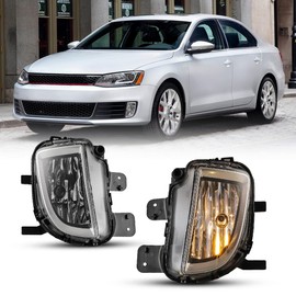 CPW OEM Fog Lights Fit For 2010-2014 Volkswagen GTI, Driver & Passenger Driving Fog Lamps For 2011-2015 Volkswagen Jetta GLI w/ H8 12V35W Halogen Bulbs (Black Housing Clear Lens)