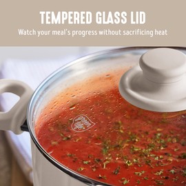 GreenLife 6QT Ceramic Nonstick Stockpot with Glass Straining Lid, PFAS-Free, Dishwasher Safe, Stay-Cool Handles, Oven Safe to 350°F, Wobble-Free Base, Even Heating, Taupe