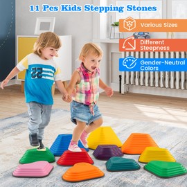 Costzon 11 Pcs Stepping Stone for Kids, Non-Slip Toddler Balance Blocks for Indoor/Outdoor, Balance Stones for Coordination Exercise, Obstacle Course Set for Daycare, Kindergarten, Gift for 3+ Kids