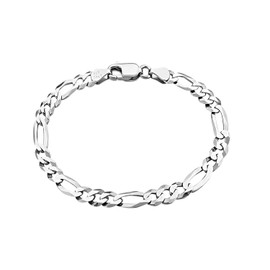 Savlano 925 Sterling Silver Italian Solid Figaro Link Chain Bracelet With Gift Box For Men & Women - Made in Italy (10, 6.5mm)