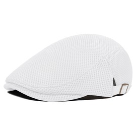 PivotWing Men's Flat Cap Lightweight Breathable Flat Cap Soft Mesh Summer Hat, White, 55-59