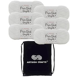 Premier Yarns Pixie Dust Brights White 2096-06 (6-Skeins - Same Dye Lot) Worsted Medium #4 Polyester Yarn for Crocheting and Knitting - Bundle with 1 Artsiga Crafts Project Bag
