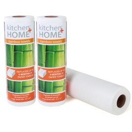 Kitchen + Home Paper Towel Alternative – Heavy Duty Washable Reusable Rayon Towels Made From Bamboo - One roll replaces 6 months of towels! 2 Pack