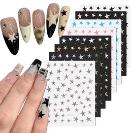 8 Sheets Star Nail Art Stickers, 3D Shiny Stars Glitters Nail Decals, Star Nail Charms, Self-Adhesive Nail Supplies, Starlight Irregular Pentagram Art Decals, DIY Transfer Decal, Manicure Decoration f