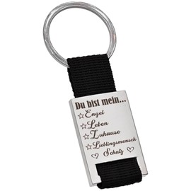 PAKADI Keyring with Engraving "Du bist Mein ... Engel Zuhause Leben Lieblingsmensch Schatz [German Language] Black