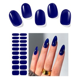 OLAKIPO Semi Cured Gel Nail Strips,Works with Any UV Lamps, 20pcs Gel Nail Stickers, Long Lasting, Easy to Apply & Remove, Includes 2 Prep Pads, Nail File & Wooden Stick - Pure Blue