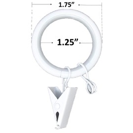 Urbanest 1.25" Quiet Smooth Drapery Curtain Rod Rings for 1" Rod with Clips, Eyelets and Nylon Inserts, 8 Pieces, White