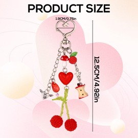 Mikovivi Cherry Bead Keychain with Heart Key Ring, Cute Red Cherry Mushroom Green Leaves Keychain Aesthetic Fruit Key Chain Decor for Purse Bag Backpack Handbag Accessories for Women Girls Gifts