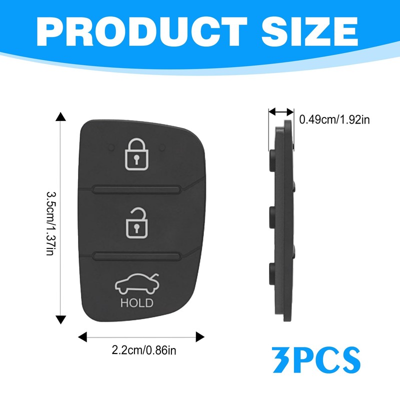 3Pcs Car Key Covers Replacement Durable Rubber Buttons Car Key