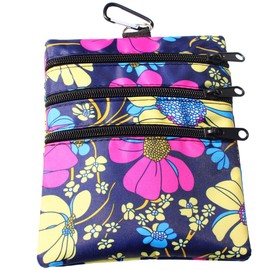 Golf valuables Pouch, Zipper Golf Ball Bag with 4 Pockets, Golf Accessories Pouch for Storing Balls,tees,Mobile Phone,Keys, Cards and Cash, Great Gift for Golfers (1 Pack Flower Print)