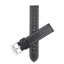 Bandini Mens Leather Rally Strap - Breathable Perforated Racing Watch Band - Replacement Racer Rally Band for Classic and Smart Watch - Black and White 24mm Watch Band