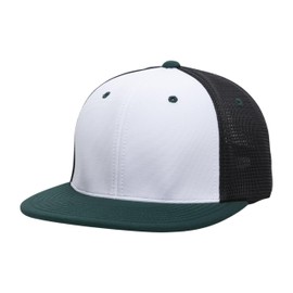 Pacific Headwear Standard Premium M2 Performance Trucker Flexfit Cap, White/Black/Dark Green