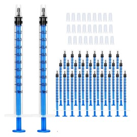 50 packs of 1ml capped syringes, 1cc syringes with Ruhr sliding tips, needle free, used for refilling, feeding pets, oral administration, oiling or gluing (blue)